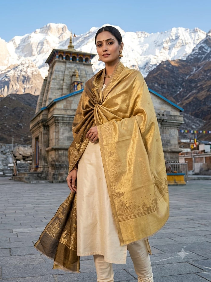 Kedarnath mandir liquid gold Silk stole