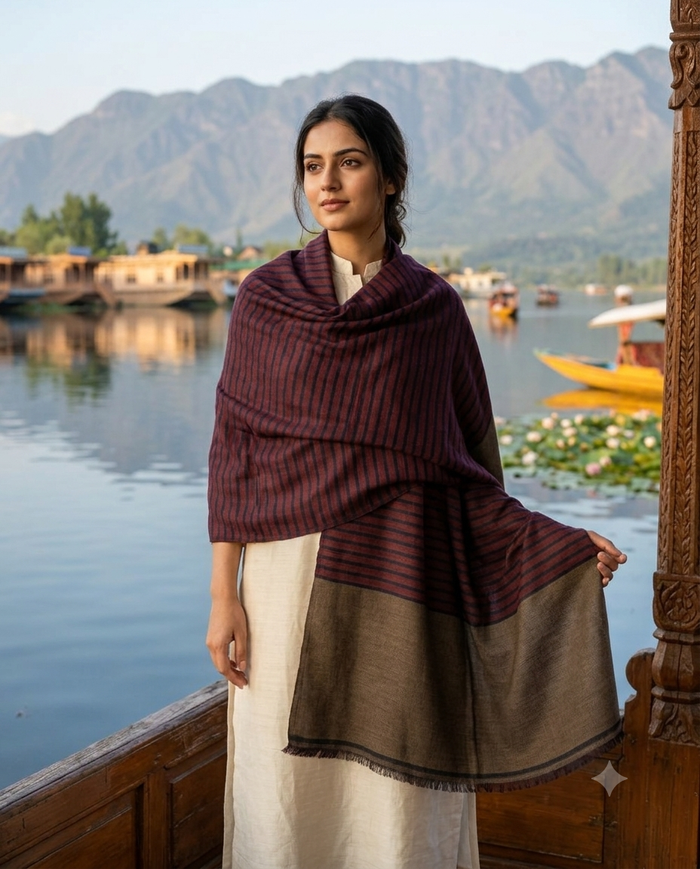 Pashmina solid stripe designer shawl burgundy stripe & taupe brown