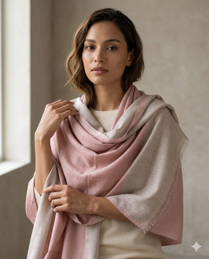 Fine wool zari plain colour reversible stole