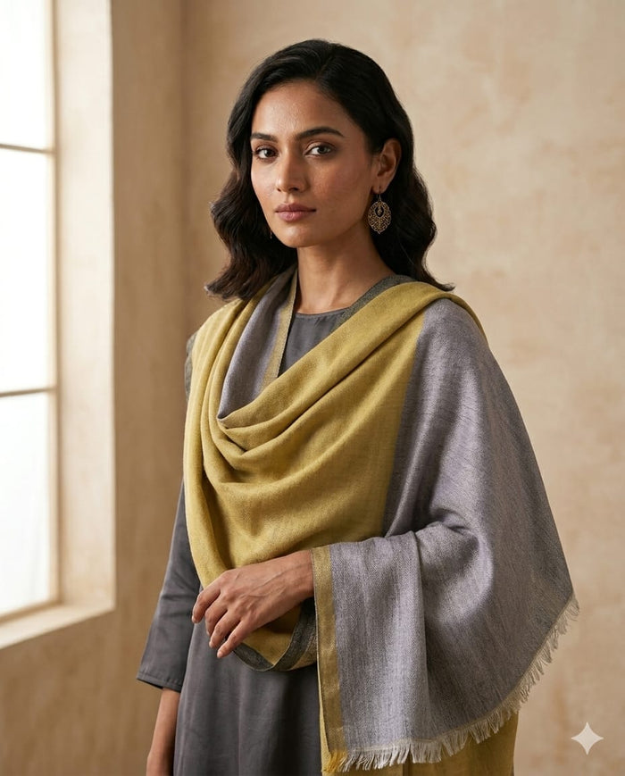Fine wool zari plain colour reversible unisex stole gold