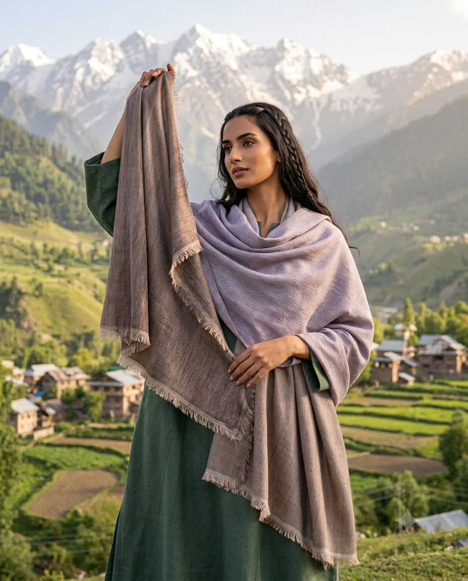 Zari fine wool reversible unisex stole lavender & taupe brown