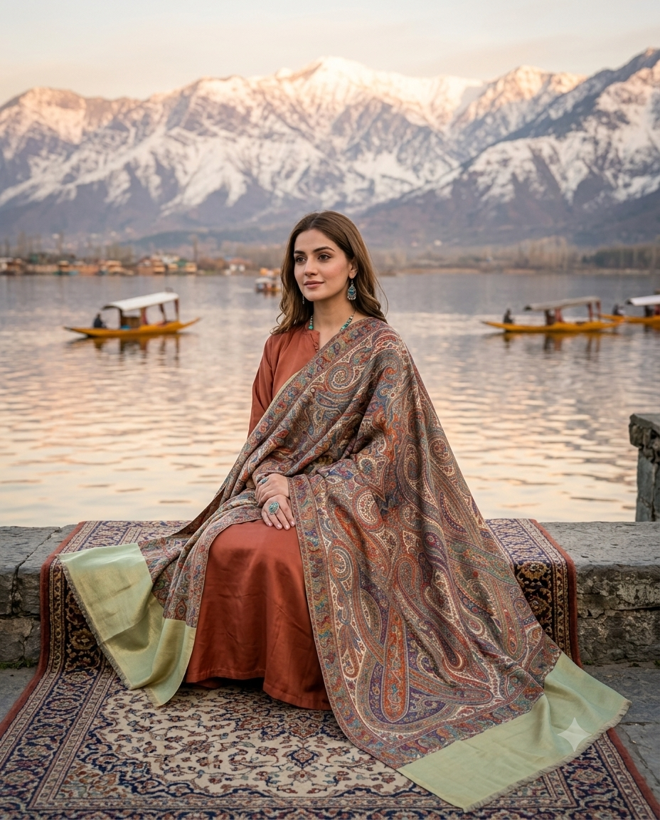 Kalamkari paisley Jamwar silk reversible designer shawl beige colour