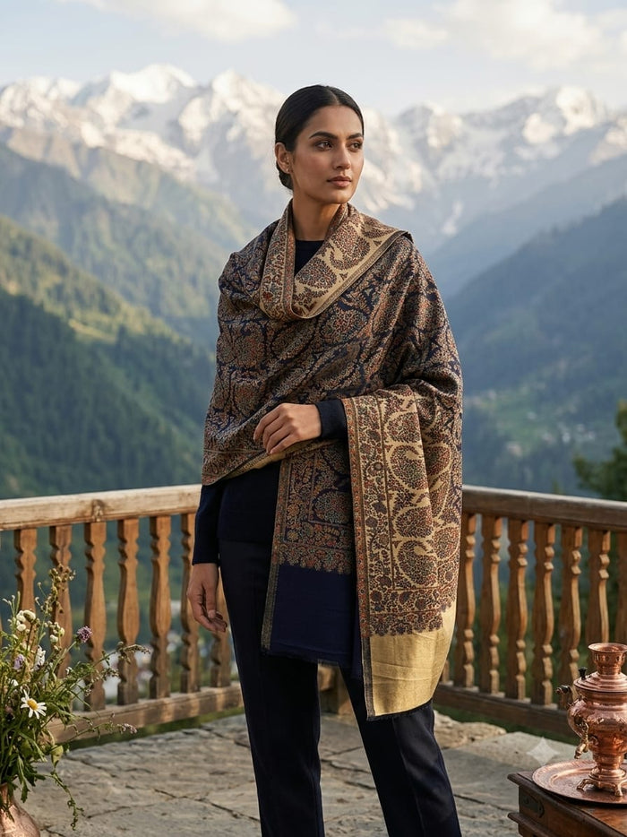 Kalamkari paisley silk reversible liquid gold touch reversible stole