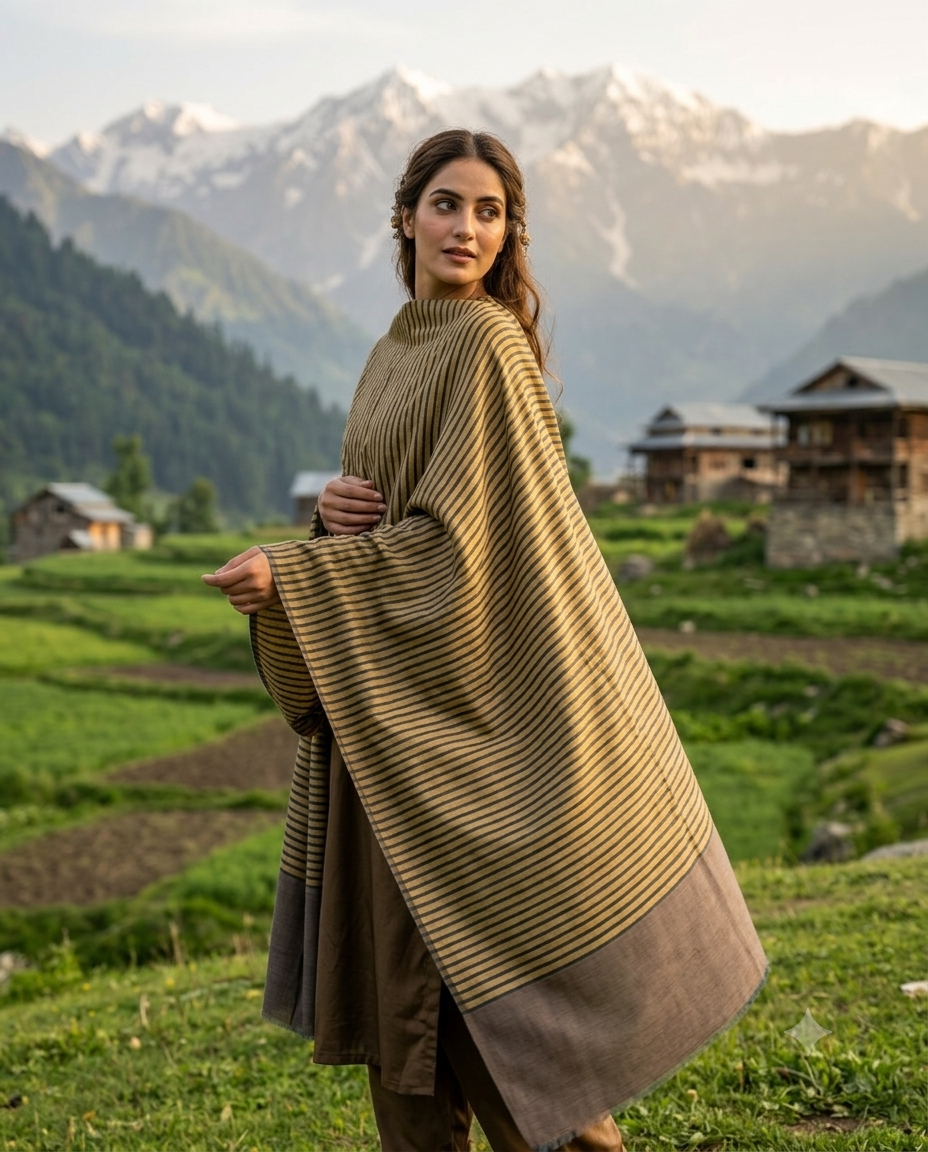 Pashmina solid stripe shawl gold yellow & taupe