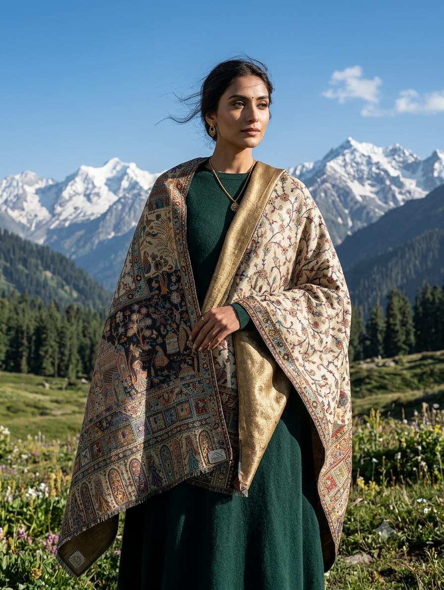 Mughal Darbar reversible silk liquid gold stole